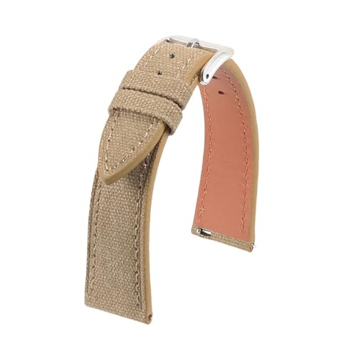 HRTUFN Taper Canvas Segeltuch Uhrenarmband 20mm 22mm Handgefertigtes Stoff Schnellverschluss(Khaki,22mm) von HRTUFN