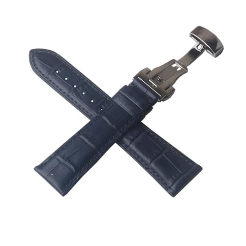 HRTUFN Uhrenarmbänder 15 mm 16 17 18 19 20 21 22 23 Echtleder Dunkelblau Krokodilkorn Uhrenarmband(19mm) von HRTUFN