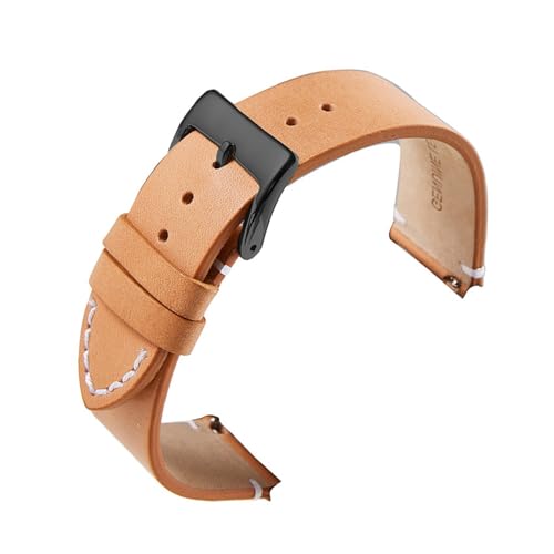 HRTUFN Uhrenarmbänder aus echtem Kalbsleder mit Schnellverschluss, 18 mm, 20, 22, 24, Smartwatch-Armband, Uhrenzubehör(Yellow-BK,20mm) von HRTUFN