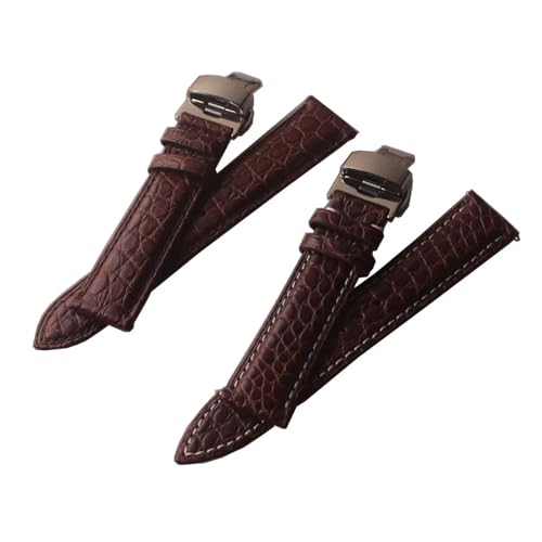 HRTUFN Uhrenarmband Krokodil Echtleder 18mm 19mm 20mm 21mm 22mm Schnalle Einsatz Schwarz Braun(Brown brown line,21mm) von HRTUFN