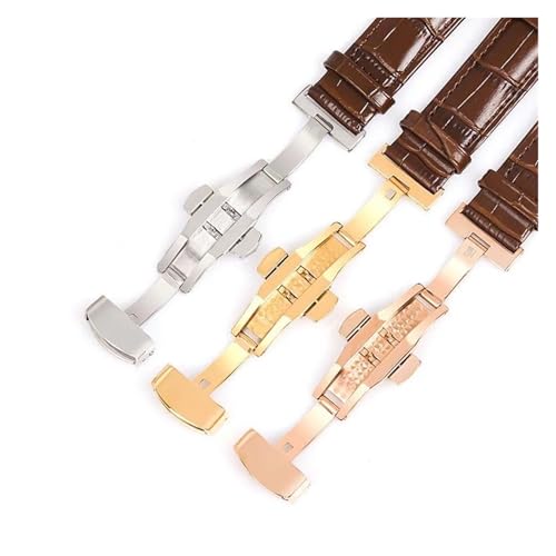 HRTUFN Uhrenarmband Schnalle Leder Gürtel Ersatzband Verschiedene Modelle Vielseitiges Kettenzubehör(Black rosegold,20mm) von HRTUFN