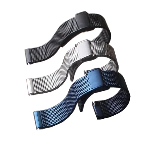 HRTUFN Uhrenarmband Silber Edelstahlgewebe Gute Qualität Armband Faltschließe Einsätze Zubehör 18mm 19 20mm 21 22mm(Blu,22mm) von HRTUFN