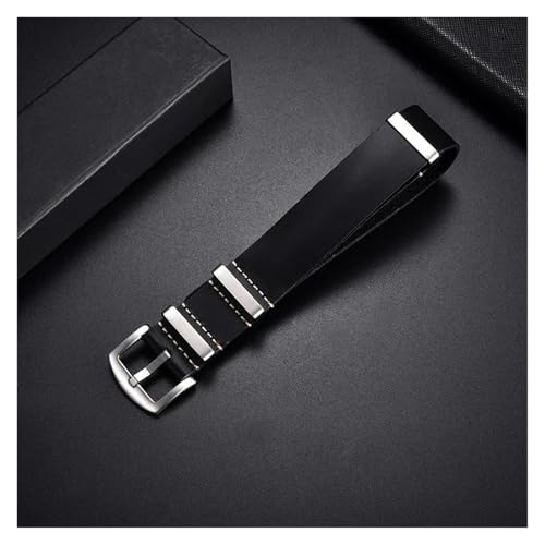 HRTUFN Uhrenarmband aus echtem Leder, 18 mm, 20, 22, 24, Armbanduhrenarmband, Uhrenarmbänder, Uhrenanpassung, Ersatzzubehör(Black(silver),22mm) von HRTUFN