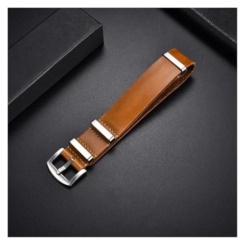 HRTUFN Uhrenarmband aus echtem Leder, 18 mm, 20, 22, 24, Armbanduhrenarmband, Uhrenarmbänder, Uhrenanpassung, Ersatzzubehör(Yellow Brown(silver),20mm) von HRTUFN