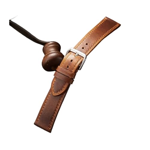 HRTUFN Verfärbung Rindsleder Armband 18mm 20mm 21mm 22mm Edelstahl Schnalle Uhrenarmband Business Watch(Light Brown,18mm) von HRTUFN