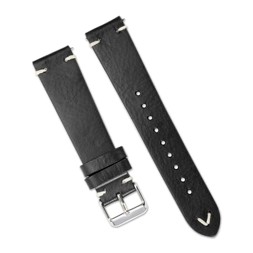 HRTUFN Vintage Lederarmband 18mm 19mm 20mm 22mm Schnellverschluss Uhrenarmband Braun Schwarz Grün Armband Gürtel(Black,18mm) von HRTUFN