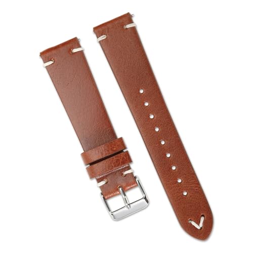 HRTUFN Vintage Lederarmband 18mm 19mm 20mm 22mm Schnellverschluss Uhrenarmband Braun Schwarz Grün Armband Gürtel(Brown,20mm) von HRTUFN