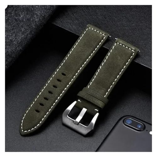 HRTUFN Vintage Matte Leder Uhrenarmband 18mm 20mm 22mm 24mm Modearmband Universal Ersatz Herren(Army Green,18mm) von HRTUFN