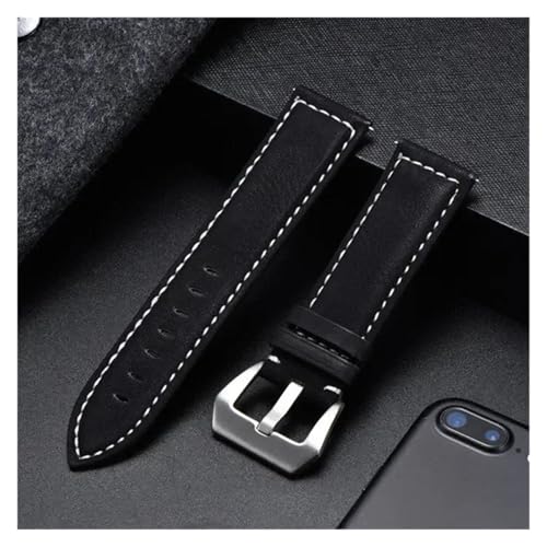 HRTUFN Vintage Matte Leder Uhrenarmband 18mm 20mm 22mm 24mm Modearmband Universal Ersatz Herren(Black,20mm) von HRTUFN