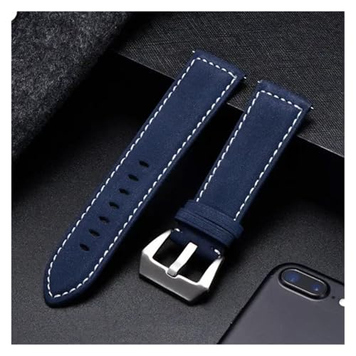 HRTUFN Vintage Matte Leder Uhrenarmband 18mm 20mm 22mm 24mm Modearmband Universal Ersatz Herren(Blu,20mm) von HRTUFN