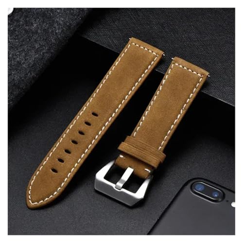 HRTUFN Vintage Matte Leder Uhrenarmband 18mm 20mm 22mm 24mm Modearmband Universal Ersatz Herren(Yellow Brown,24mm) von HRTUFN