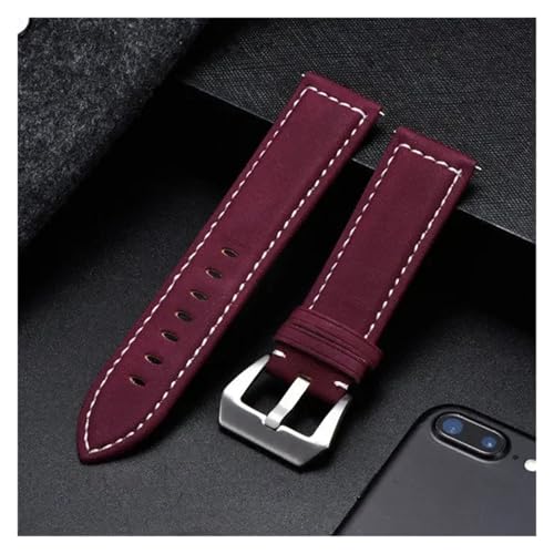 HRTUFN Vintage Matte Leder Uhrenarmband 18mm 20mm 22mm 24mm Modearmband Universal Ersatz Herren(rot,20mm) von HRTUFN
