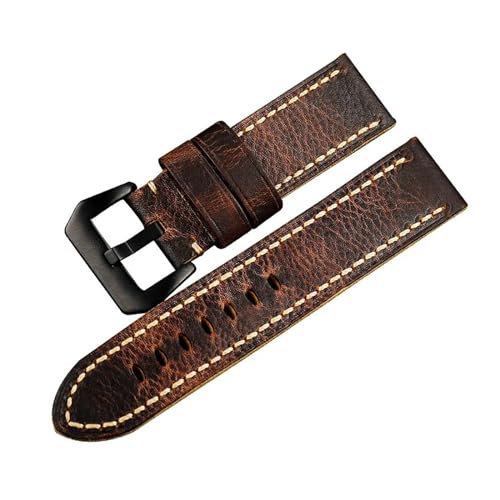 Handgefaltetes Rindsleder-Uhrenarmband 111 20 22 24 26MM Herren-Armband im verfärbten braunen Retro-Stil(A black buckle,26MM) von HRTUFN