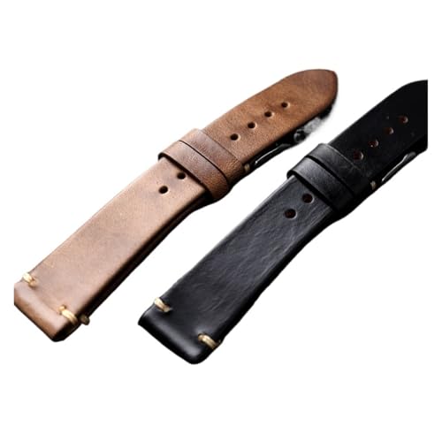 Handgefertigte Horwen US Chromexcel Leder Uhrenarmbänder Natürliche weiche Wickelbänder 18mm 20mm 22mm Vintage Herrenarmband(Brack,20mm) von HRTUFN