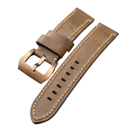 Handgefertigtes bronzefarbenes Uhrenarmband aus Leder 20 22 23 24 26 MM, braun, for Herren, verdickte Schnalle reinem Kupfer, erste Schicht Rindslederband(A Style,21mm) von HRTUFN
