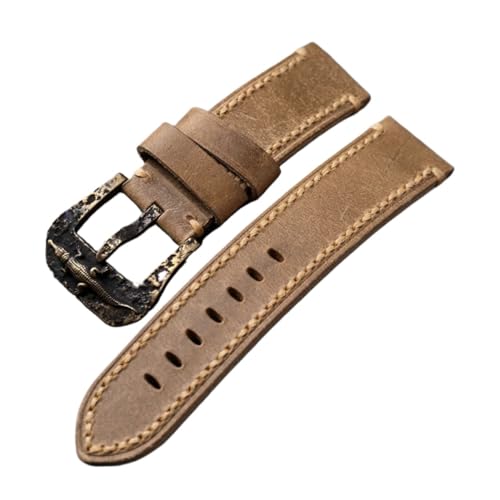 Handgefertigtes bronzefarbenes Uhrenarmband aus Leder 20 22 23 24 26 MM, braun, for Herren, verdickte Schnalle reinem Kupfer, erste Schicht Rindslederband(D Style,24mm) von HRTUFN
