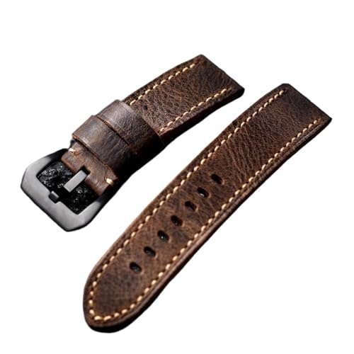 Handgefertigtes italienisches Rindslederarmband mit oberer Schicht, Braun, 20 21 22 MM 23 24 26, verdicktes Lederarmband for Herren im Retro-Stil(Brack Buckle,20mm) von HRTUFN