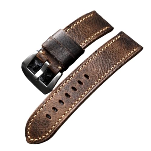 Handgefertigtes italienisches Rindslederarmband mit oberer Schicht, Braun, 20 21 22 MM 23 24 26, verdicktes Lederarmband for Herren im Retro-Stil(Silver Buckle,21mm) von HRTUFN