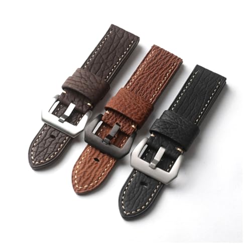 Handgemachtes Armband aus echtem Leder 20MM 22MM 24MM, verdicktes braun-schwarzes Curry-Armband im Vintage-Stil, Herren(B Silver Buckle,24mm) von HRTUFN