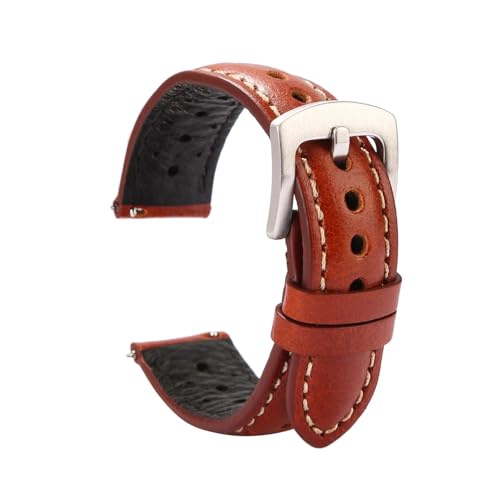 Handgemachtes Rindsleder Atmungsaktives Uhrenarmband 18mm 19mm 20mm 22mm Männer Frauen Ölwachs Echtes Lederarmband Zubehör(Brown,19mm) von HRTUFN