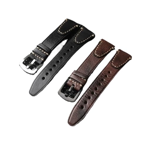Handgemachtes gealtertes Echtlederband Quick Release 18 20 22MM, Kopfschicht Rindsleder, High-End, Vintage Stil(Brown Silver Buckle,22mm) von HRTUFN