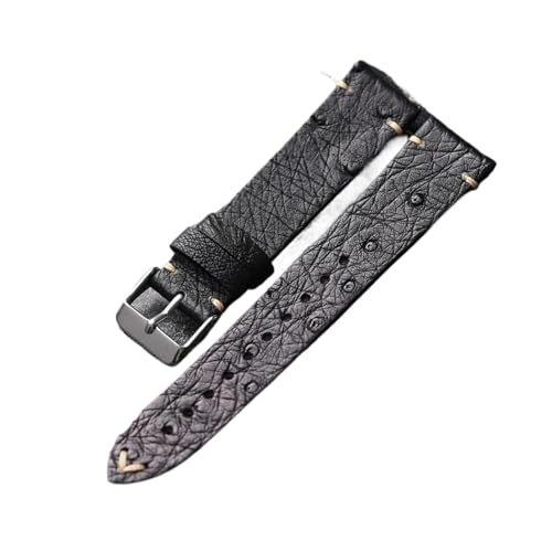 Handgemachtes ultradünnes schwarzes Echtlederarmband 18 19 20 22 MM südafrikanisches Straußenleder Herren Vintage Armband Luxusleder(A Silver buckle,18mm) von HRTUFN