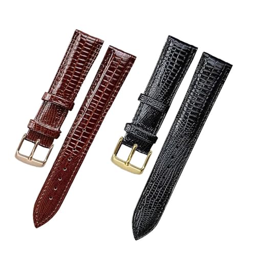 Modisches Uhrenarmband aus Leder mit Eidechsenstruktur und Dornschließe for Damen Herren, 12 mm, 14, 16, 18, 20, 22, 24(Brown Rosegold,18mm) von HRTUFN