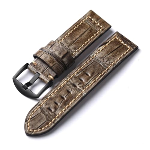 Rub Color Craft Graues Uhrenarmband 20 22 24 MM Herren Verdicktes Lederarmband Retro-Stil Geeignet for Militäruhren(Brack Buckle,22mm) von HRTUFN