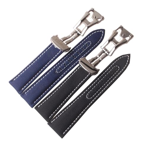 Uhrenarmband Nylon Armband Sportuhr Zubehör 19MM 20MM 21MM 22MM Einsatz Edelstahlschnalle(Blue white,22mm) von HRTUFN