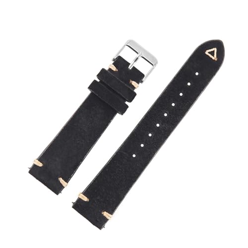 Wildleder-Uhrenarmband 18 mm 19 20 21 22 24 Graues Vintage-Band Ersatzarmband Handgefertigtes Näharmband(Black,18mm silver buckle) von HRTUFN