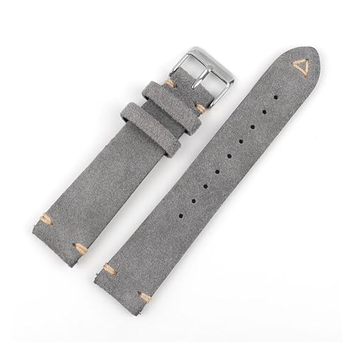 Wildleder-Uhrenarmband 18 mm 19 20 21 22 24 Graues Vintage-Band Ersatzarmband Handgefertigtes Näharmband(Gris,22mm silver buckle) von HRTUFN