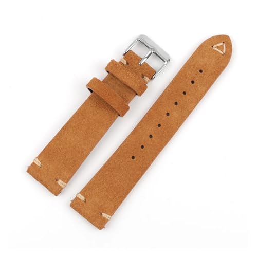 Wildleder-Uhrenarmband 18 mm 19 20 21 22 24 Graues Vintage-Band Ersatzarmband Handgefertigtes Näharmband(Tan,19mm silver buckle) von HRTUFN