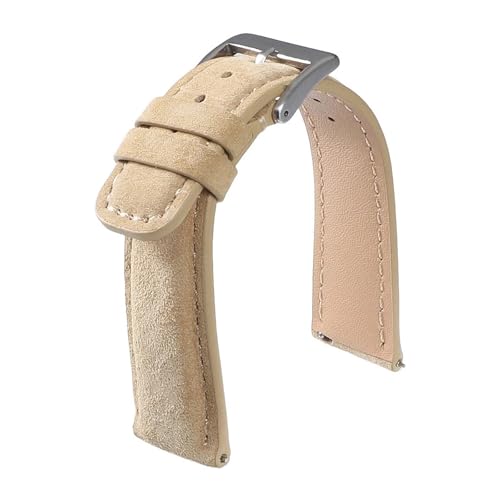 Wildlederriemen 18mm 20mm 22mm Vintage Uhrenarmband Schnellverschluss Kalbslederarmband Herren Damen Zubehör(Beige,22mm) von HRTUFN