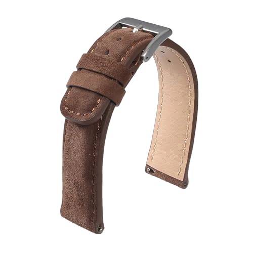Wildlederriemen 18mm 20mm 22mm Vintage Uhrenarmband Schnellverschluss Kalbslederarmband Herren Damen Zubehör(Brown,18mm) von HRTUFN