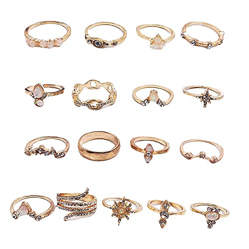 HSAJS 11/17pcs Fingerringe Ringe Damen Set,Boho Ring Set,Kristall Ring Knöchel-/Gelenkringe,Vintage Stapelbarer Ring Midi Daumengelenk Ringe Set für Damen und Mädchen (Gold) von HSAJS