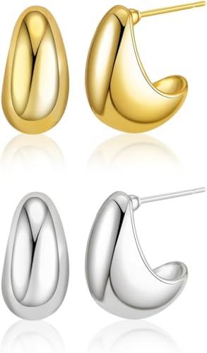 HSAJS 2 Paar Tropfen Ohrringe Set Halbmond Creolen Ohrstecker Glänzend Hochwertig Elegant Schmuck Damen Klassisch von HSAJS