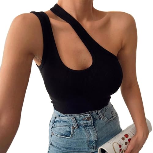 Damen Asymmetrisches Tank Top Einschulter Oberteile Cut Out Ärmellos Crop Tops Sexy Rückenfreies Corset Top Sommertop Party Camisole Sport Weste Shirts Bluse Cropshirt Frauen Partytop von HSAJS