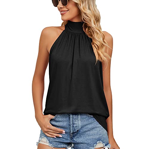 Damen Neckholder Tank Tops Ärmellose Elegant Sommer Top Basic Slim Fit Shirts Casual Lose T-Shirt Oberteile Einfarbig Shirt Tops Bluse von HSAJS