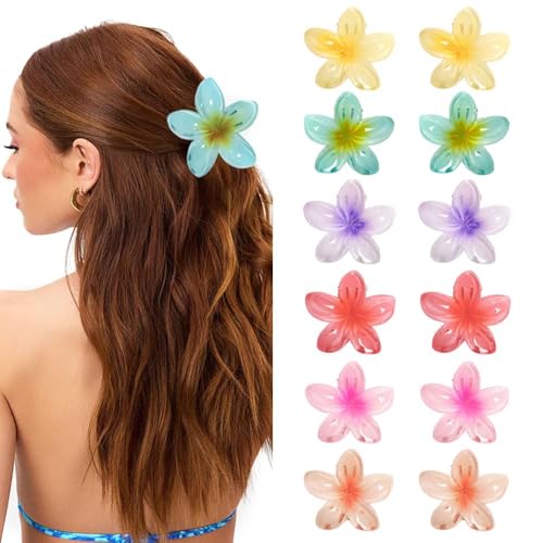 HSAJS 12 Stück Blumen Haarspangen Set 4cm Transparente Blüten Haarklammern Mehrfarbig Haarschmuck Damen Mädchen Haarclips von HSAJS