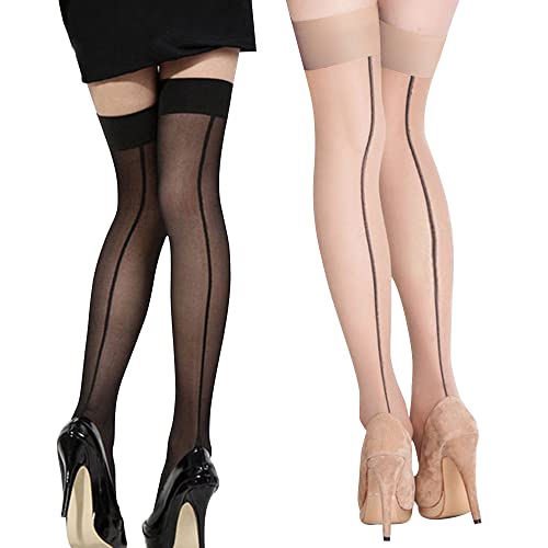 HSAJS Strumpfhosen Damen Strapsstrümpfe Overknee Strümpfe mit Naht Halterlose Spitze Thigh Highs Nylonstrümpfe Kniestrümpfe Netzstrümpfe Fishnet Stockings Strumpfhalter Strapse von HSAJS