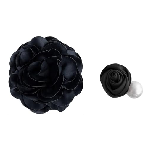 HSAJS 2 Stück Rosen Brosche Haarspange Set Blumen Anstecknadel Satin Schmuck Damen Accessoires Perle Dekor Elegante Stoffblumen Schmuckset von HSAJS