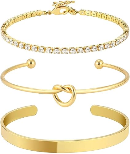 HSAJS Elegantes Armband Set Knoten Tennis Armreif Minimalistisch Schmuck Damen Armkette Glitzer Strass Armschmuck Klassisch Zeitlos von HSAJS