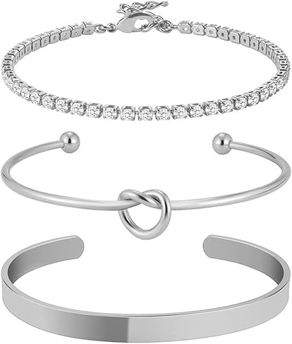HSAJS Elegantes Armband Set Knoten Tennis Armreif Minimalistisch Schmuck Damen Armkette Glitzer Strass Armschmuck Klassisch Zeitlos von HSAJS
