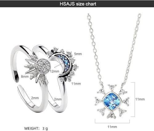 HSAJS Sonne Mond Schmuckset Kristall Halskette Verstellbare Ringe Celestial Schmuck Damen Accessoires Himmelskörper Motiv von HSAJS