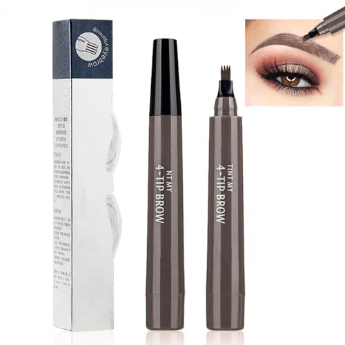 HSAJS 5 Stück Augenbrauenstift Wasserdichter Schweißfester Augenbrauenstift 4 Gabelspitze Applikator Eyebrow Pencil Langanhaltende Natürliche Augenbrauenfarbe (Graubraun) von HSAJS