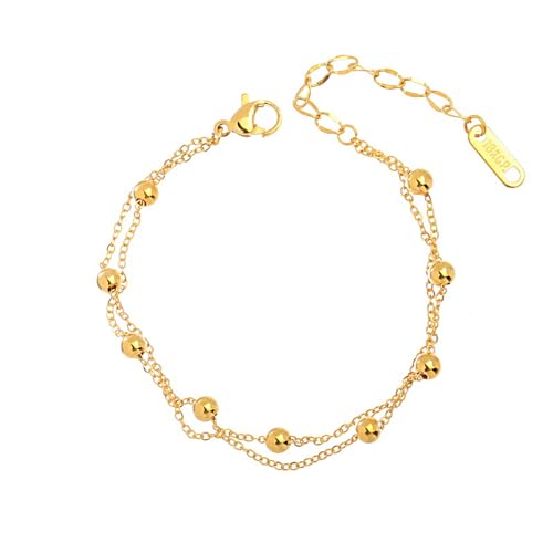 HSAJS Armbänder für Frauen Double Layers Simple Beads Vergoldet Stapelarmbänder Edelstahl Verstellbare Armband Modeschmuck Mädchen Schmuck Geschenke Freundschaftsarmbänder HSAJS Armbänder für Frauen Double Layers Simple Beads Vergoldet Stapelarmbänder Edelstahl Verstellbare Armband Modeschmuck Mädchen Schmuck Geschenke Freundschaftsarmbänder von HSAJS