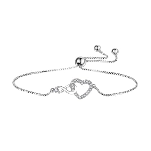 HSAJS Herz Infinity Armband Silber Damen Schmuck Verstellbar Zirkonia Armkette Armreif Glänzend Elegant Zart von HSAJS