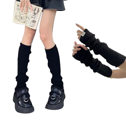HSAJS Beinstulpen Armstulpen Set Damen Beinstulpen Pulswärmer Set Langer Beinwärmer Lange Fingerlose Handschuhe Bein Arm Stulpen Arm Handwärmer Legwarmer von HSAJS