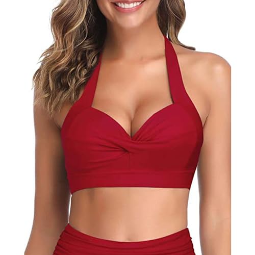 HSAJS Bikini Oberteil Große Brüste Damen Bademode Push up Bikini Top Neckholder Swimsuit Bra Padded Rückenfreies Bikinioberteil Twist Front Bikini BH Badeanzug Top Sommer mit Polster von HSAJS