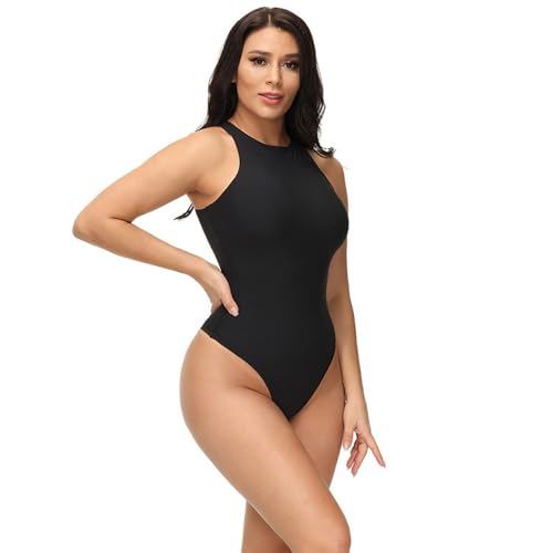 HSAJS Body Damen Elegant Ärmellos Racerback Bodysuit Rundhals Leotard Bodies Top Sexy Schlankheits Body Suit Lässiger Oberteil für Frauen von HSAJS